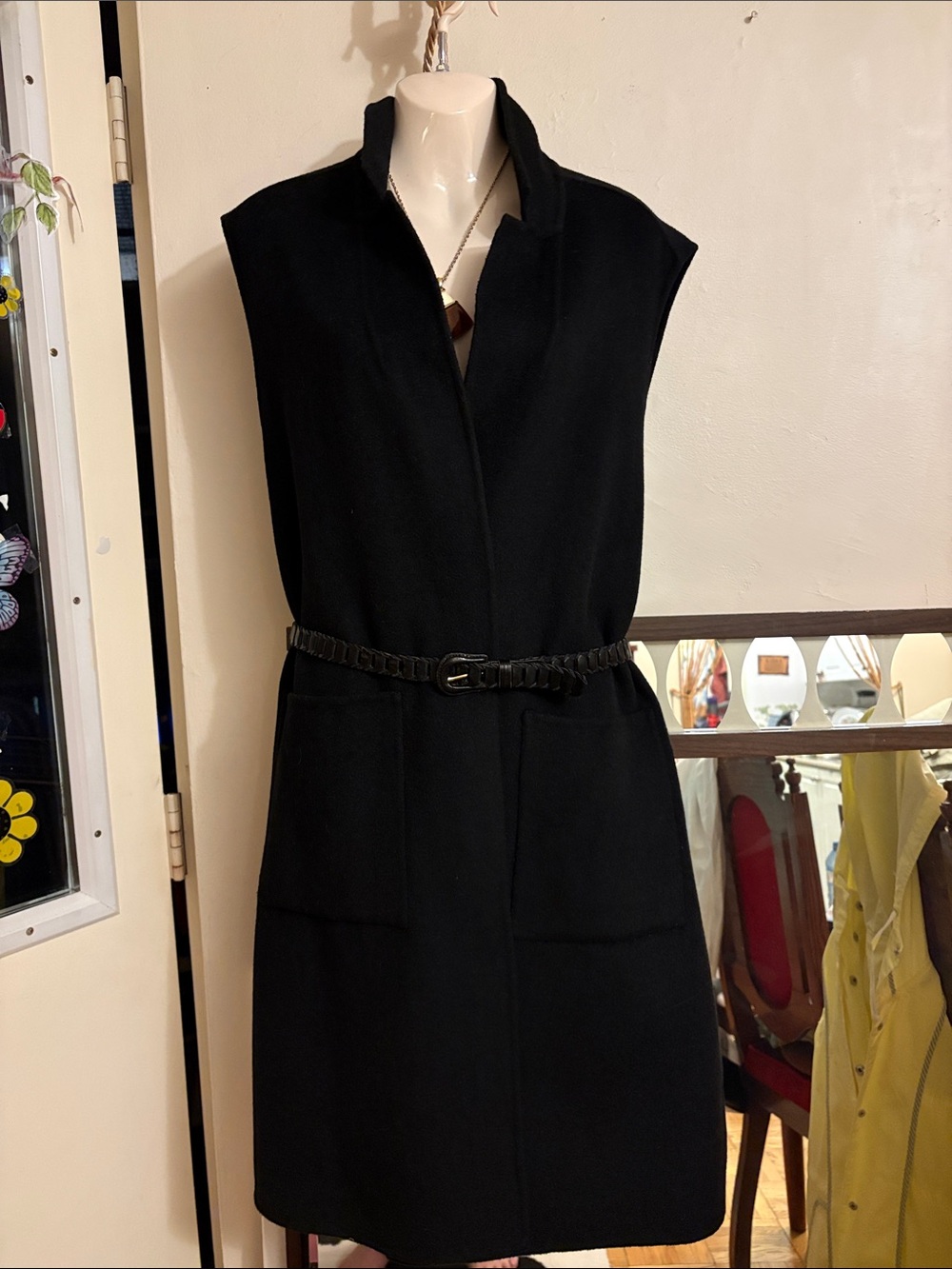 GAP Black Sleeveless Belted Vest with Patch Pockets50. Wool